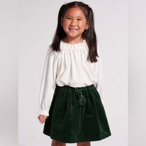 NWOT BISBY Tory Top in Snow Pointelle & Emerald Velvet Circle Skirt in Size 3